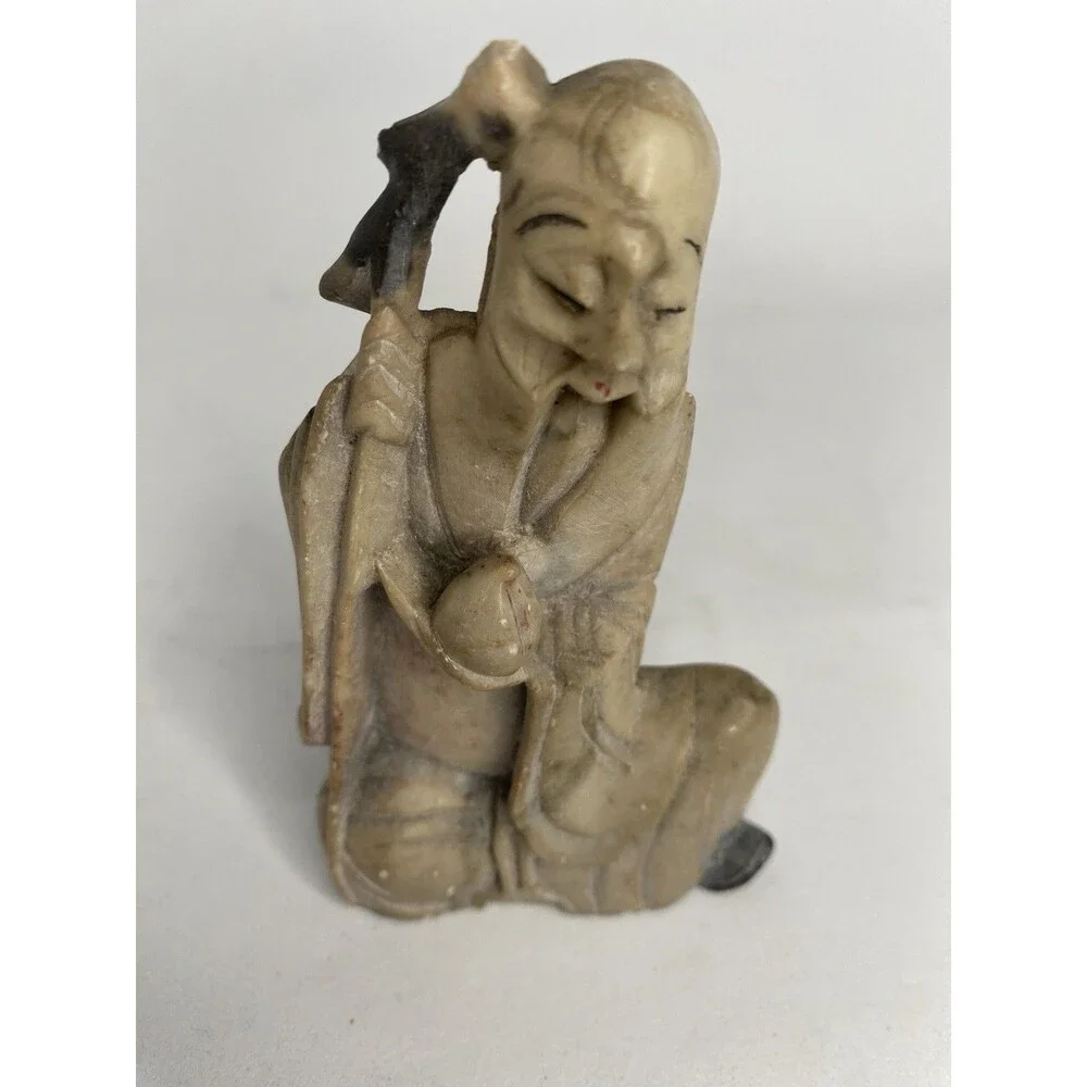 Vintage Chinese Soapstone Shou Lao Immortal Figure Hand Carved Artifact